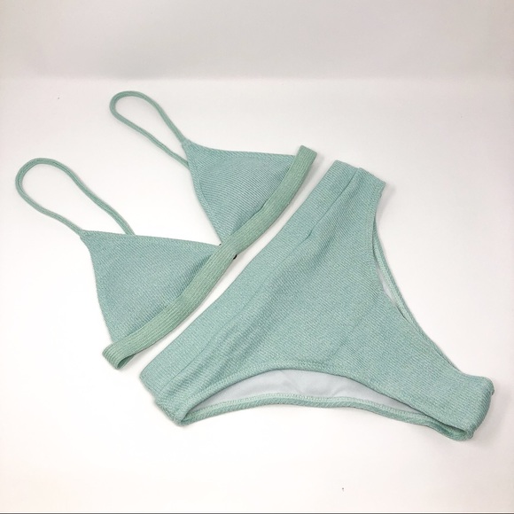 Green Ribbed Knit Bikini | Triangle, High Waisted - Picture 9 of 14